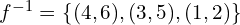 f^{-1}=\{(4,6),(3,5),(1,2)\}
