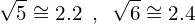 \[\sqrt{5}\cong 2.2\,\,\,,\,\,\,\sqrt{6}\cong 2.4\]