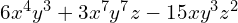 6x^{4}y^{3}+3x^{7}y^{7}z-15xy^{3}z^{2}