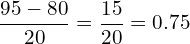 \[\frac{95-80}{20}=\frac{15}{20}=0.75\]