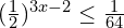 (\frac{1}{2})^{3x-2} \le \frac{1}{64}