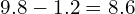 9.8-1.2=8.6