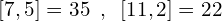 \[[7,5]=35\,\,\,,\,\,\,[11,2]=22\]