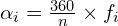 \alpha_{i}=\frac{360}{n}\times f_{i}