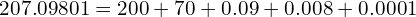 207.09801=200+70+0.09+0.008+0.0001