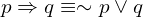 \[p \Rightarrow q \equiv \sim p \lor q\]